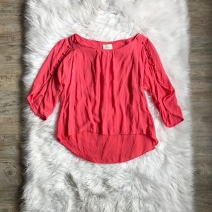 Anthropologie Pink Quarter Sleeve Hi Low Blouse XS